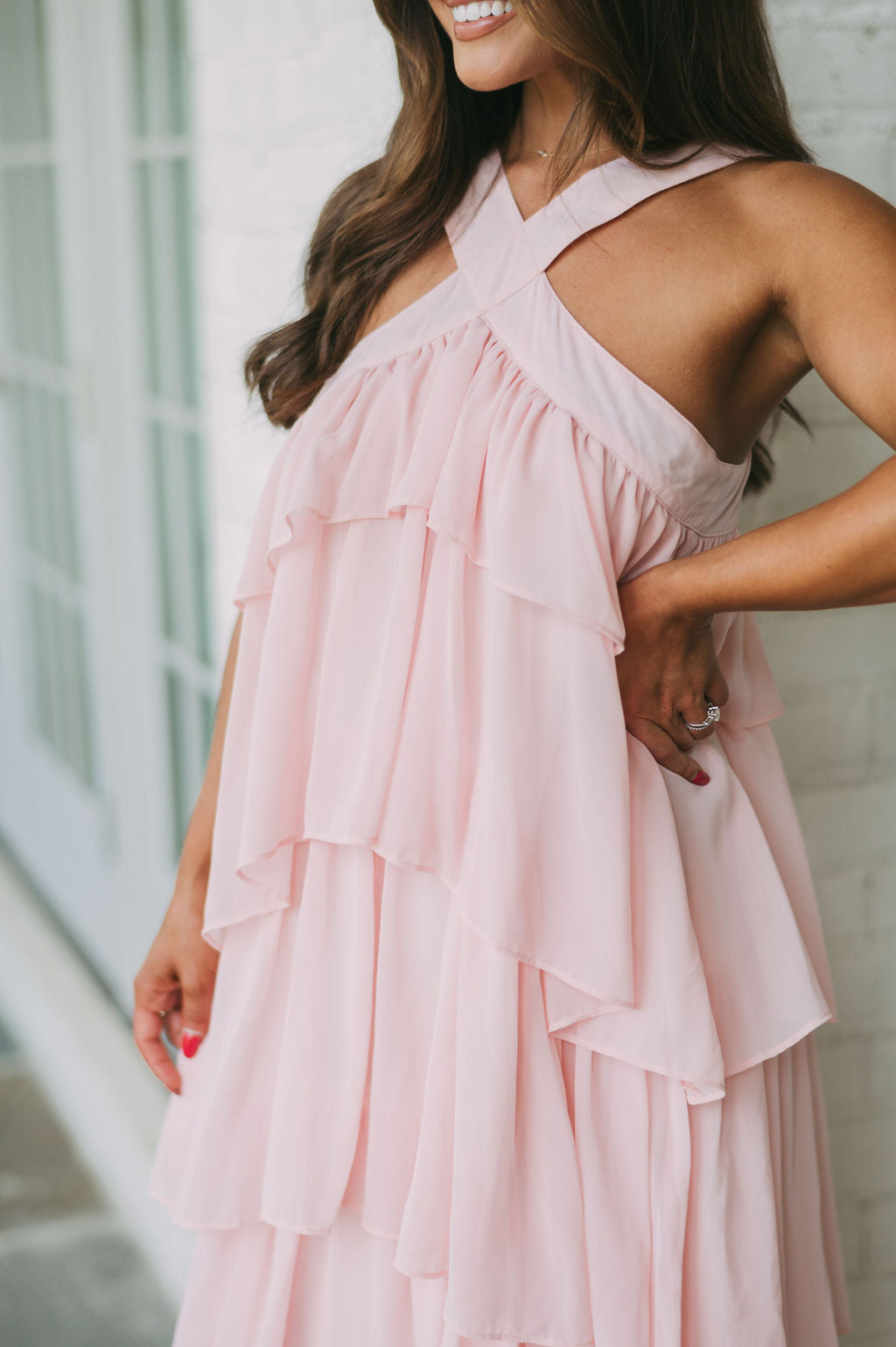 Henley Halter Maxi Dress-Blush