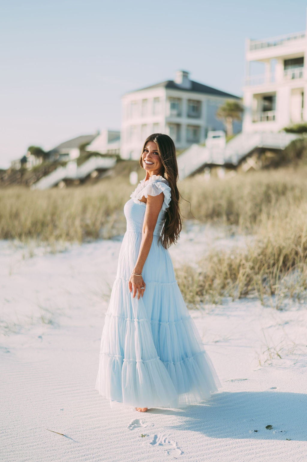 Meleah Tulle Maxi Dress-Light Blue