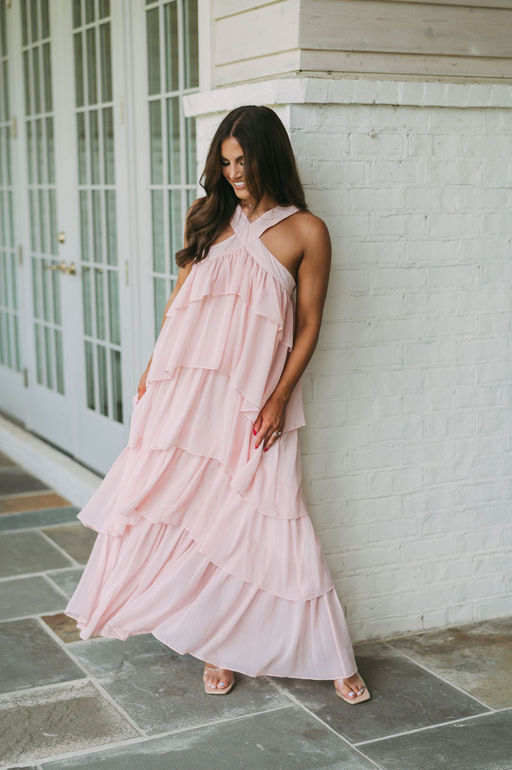 Henley Halter Maxi Dress-Blush