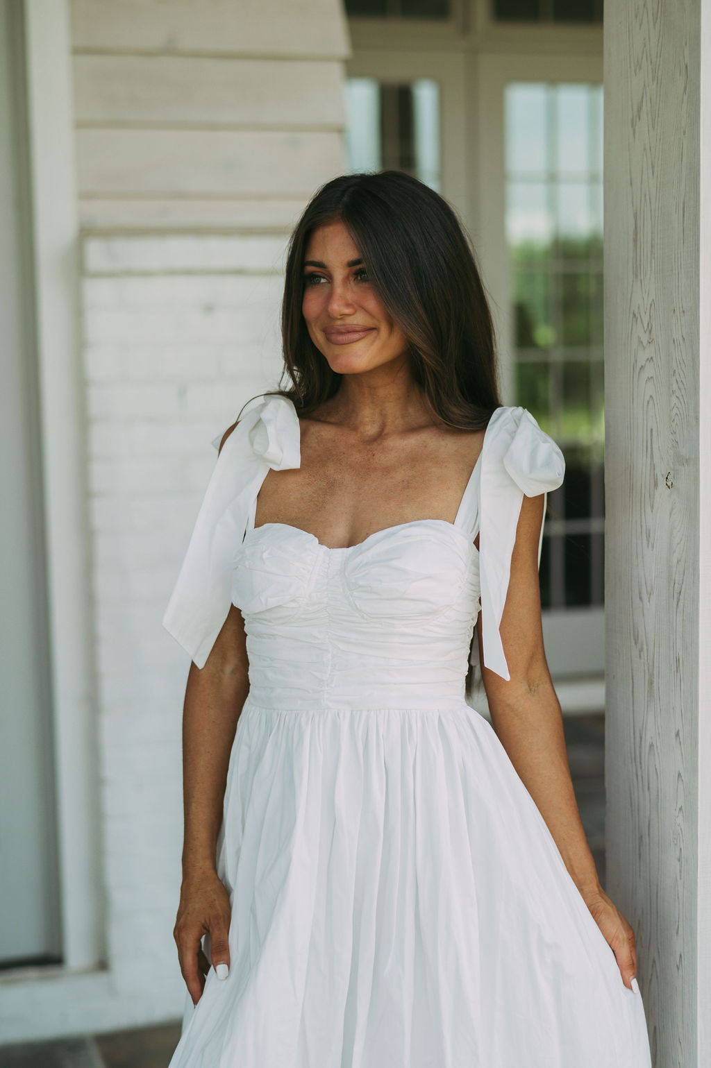 Lorianna Shoulder Tie Dress-White