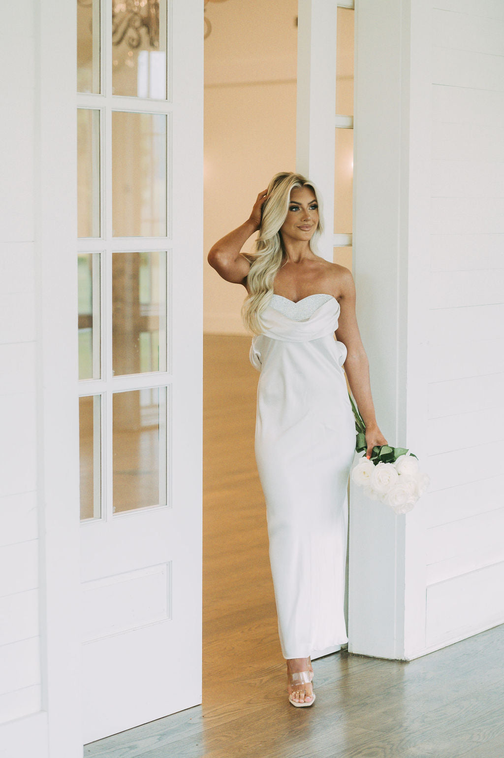 Rhinestone Embellished Sweetheart DressIvory