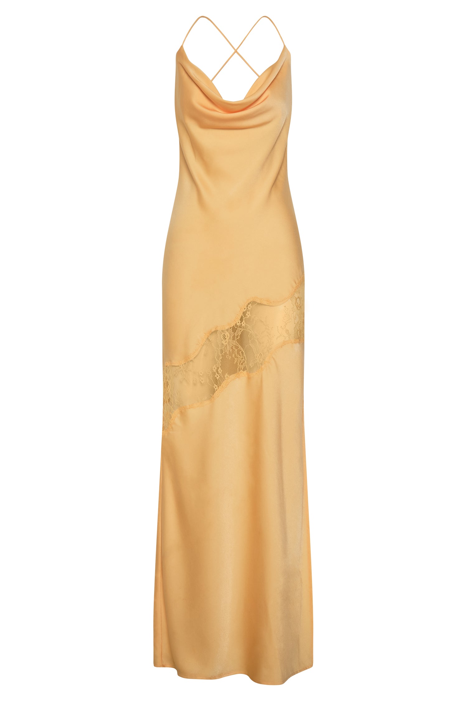 Chandra Lace Detail Satin Maxi Dress Lemon
