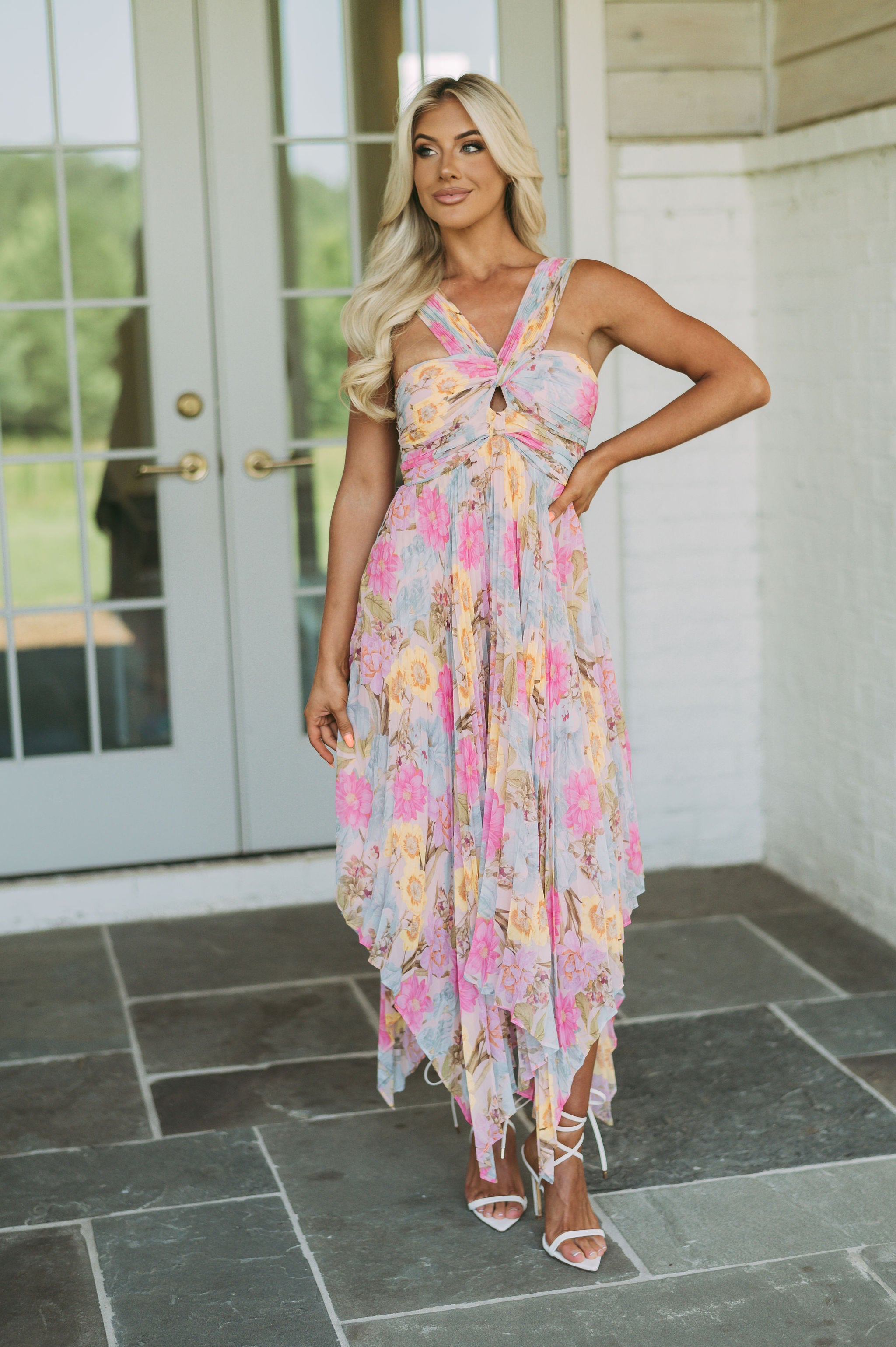 Tahiti Pleated Midi DressPink Mix