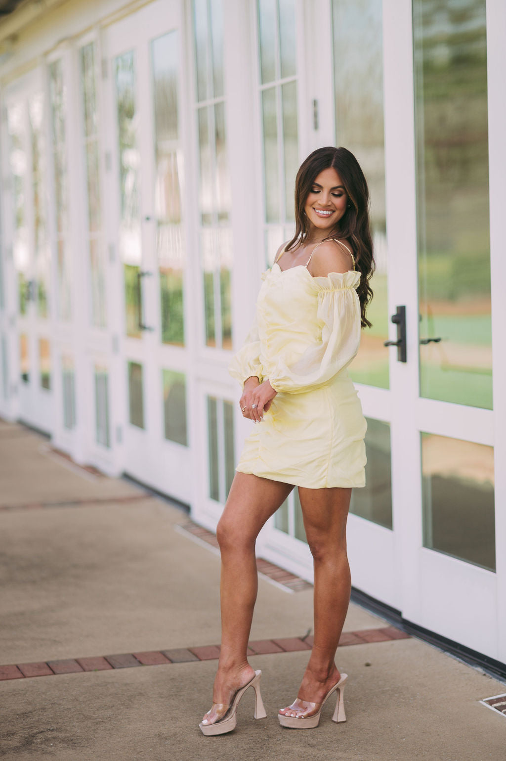 Claire OTS Ruched DressLemon