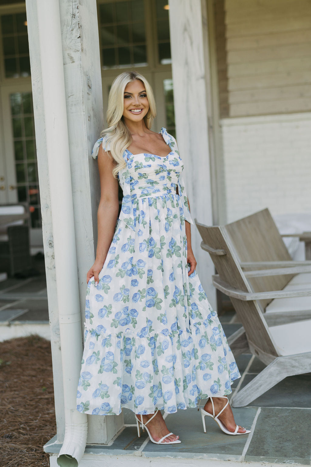 Floral Shoulder Tie Maxi Dress