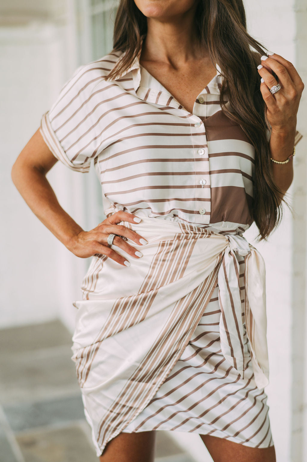 Striped Satin Wrap Dress