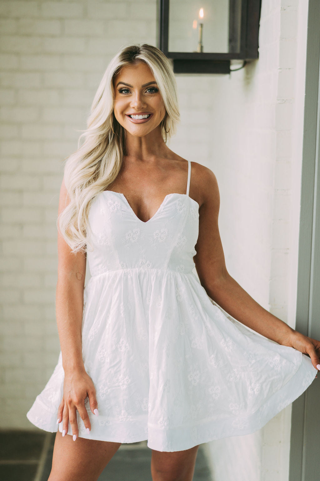 Floral Embroidered Sun Dress-White