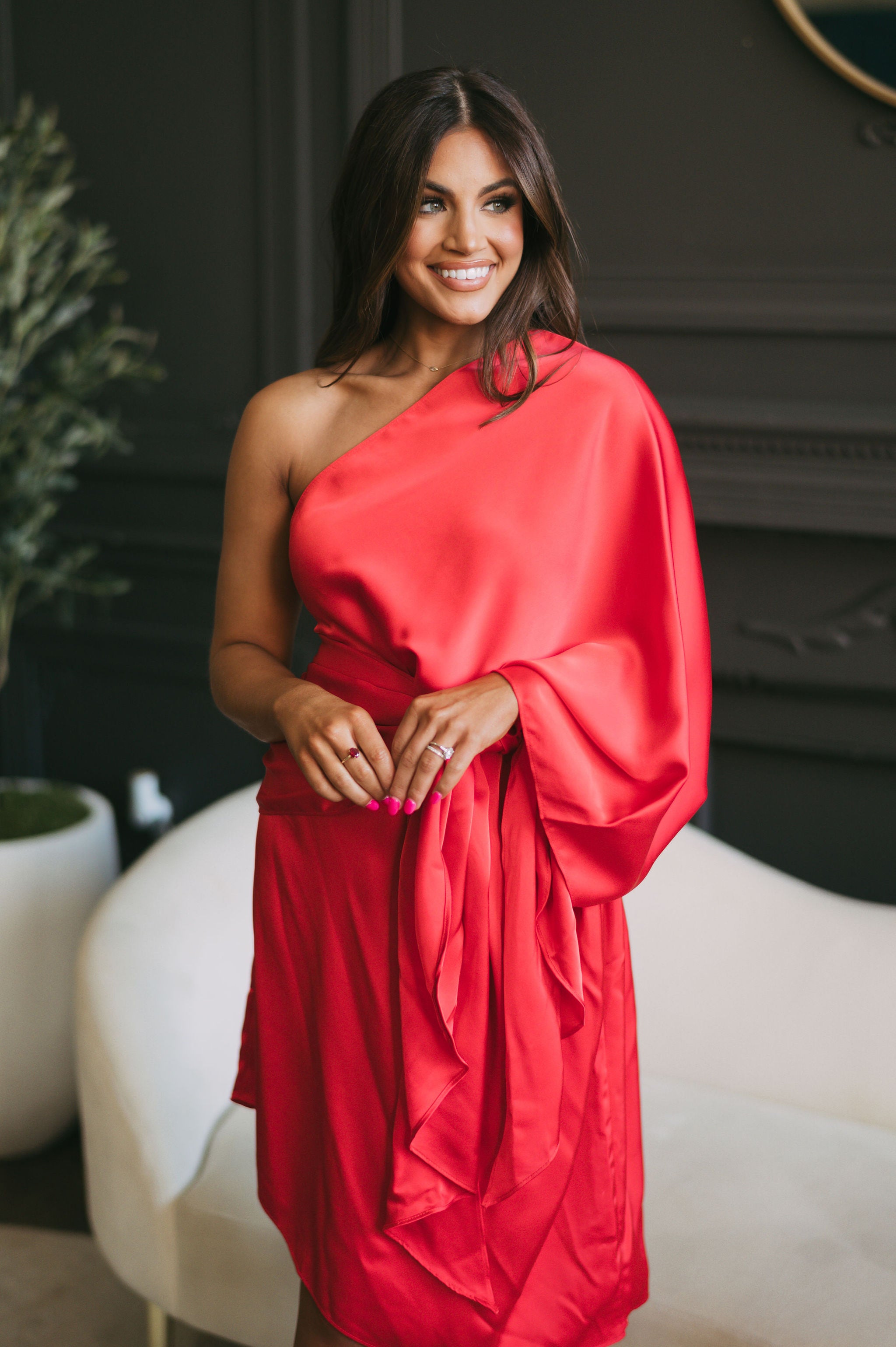 Amelia One Shoulder Dress Red