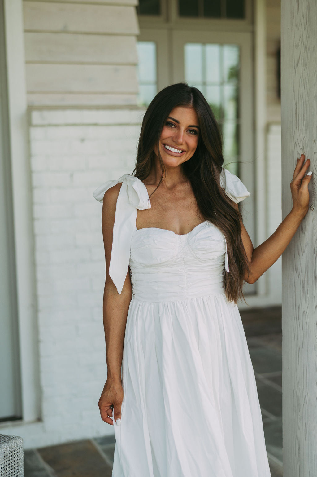 Lorianna Shoulder Tie Dress-White