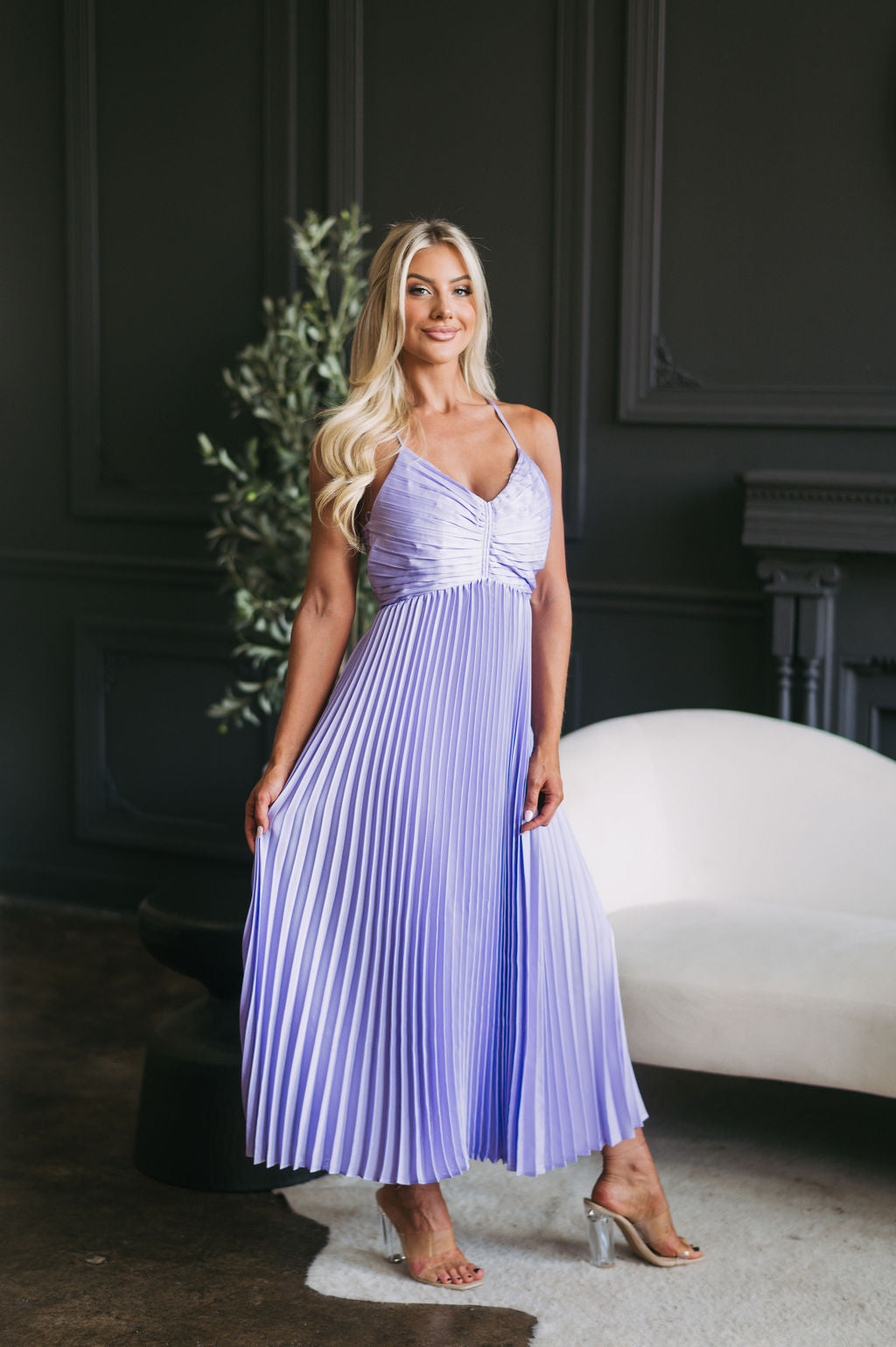 Jenessa Pleated Midi Dress Lilac