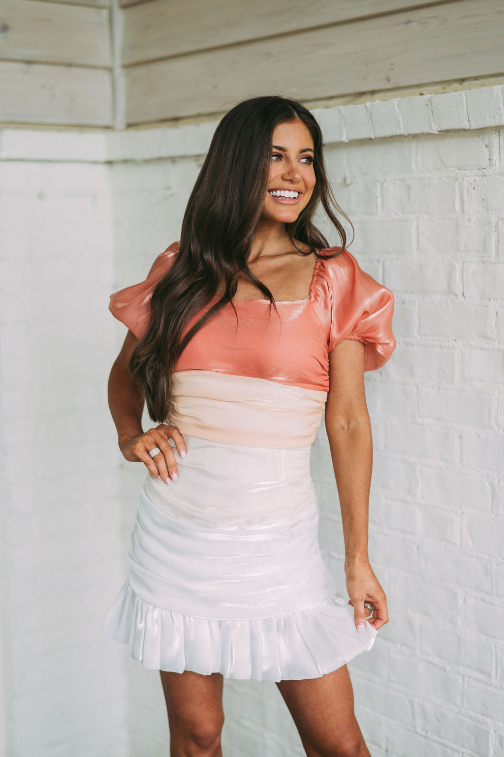 Just Peachy Ruched Dress