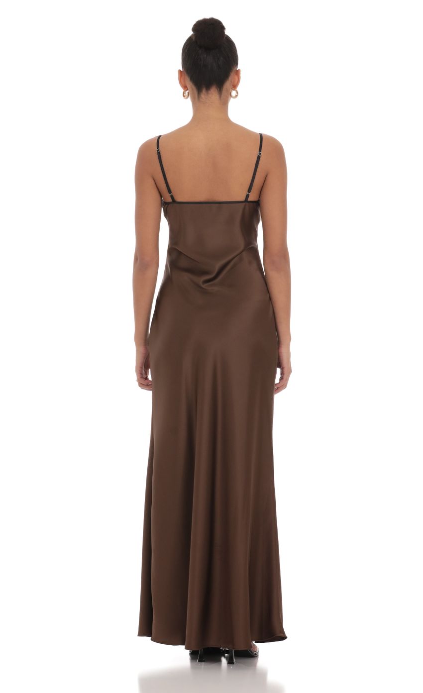 Satin Shift Maxi Dress in Brown