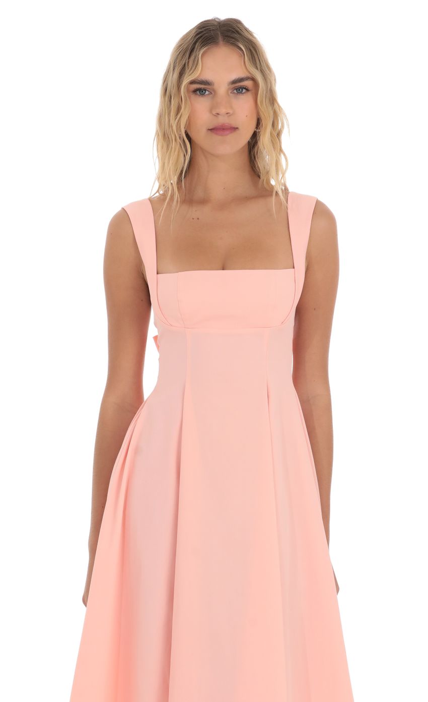 Square Neck Flare Midi Dress in Pink