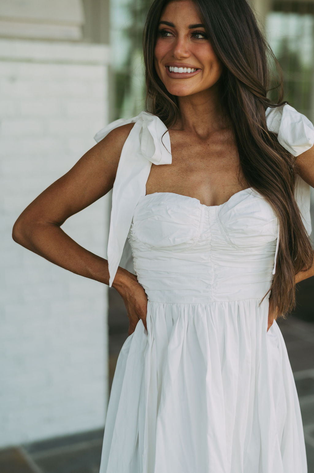 Lorianna Shoulder Tie Dress-White