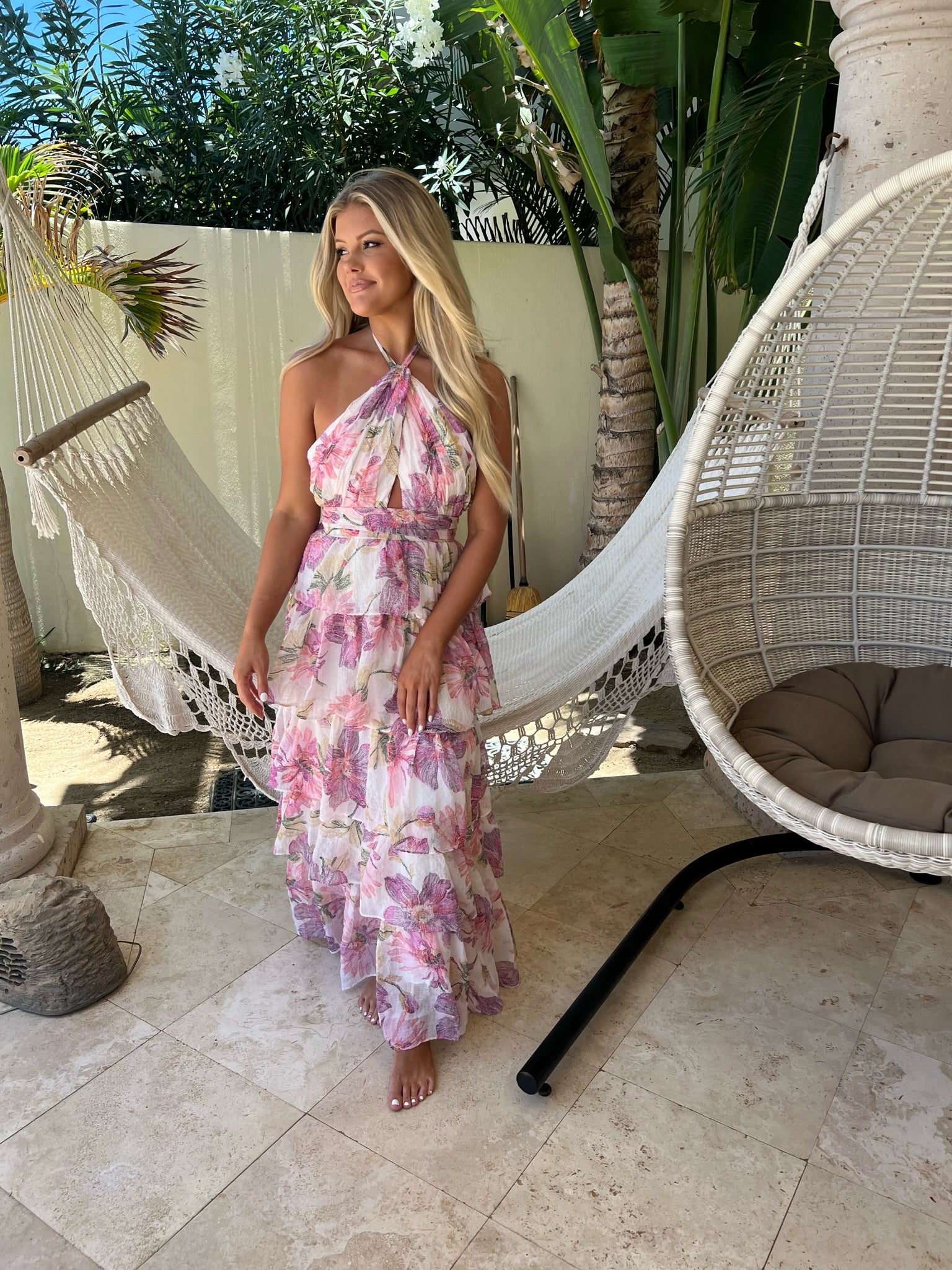 Maya Halter Maxi DressWhite Multi