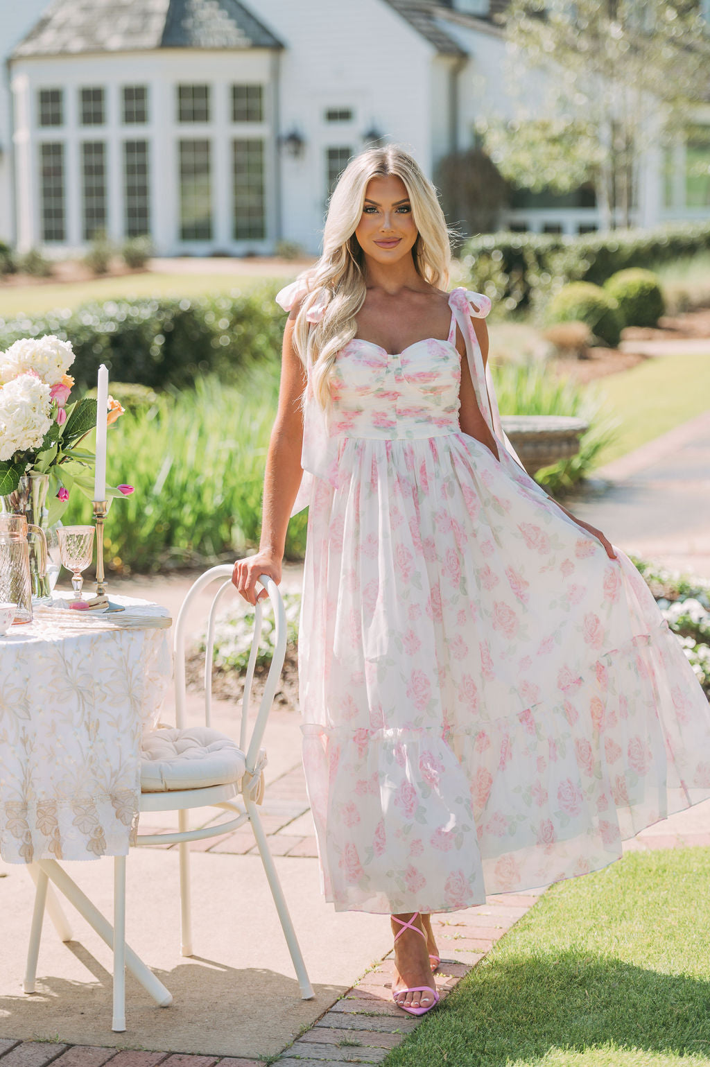 Rosie Shoulder Tie Midi DressPink