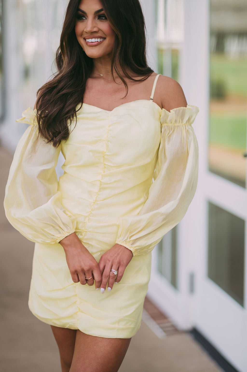 Claire OTS Ruched DressLemon