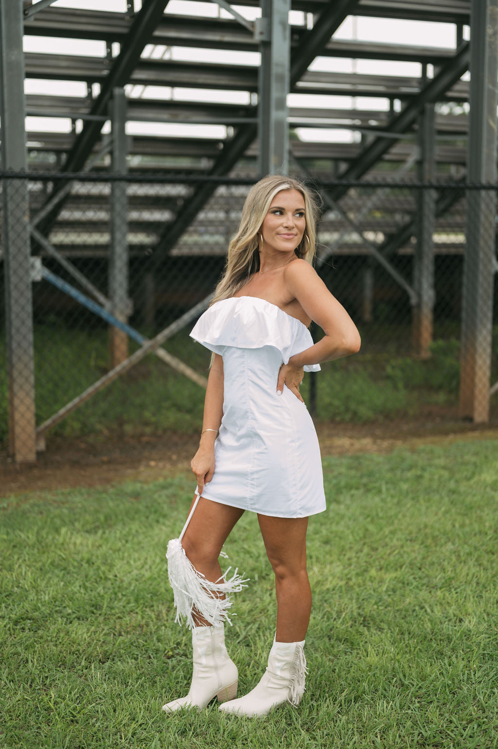 Strapless Ruffle Tube Dress White
