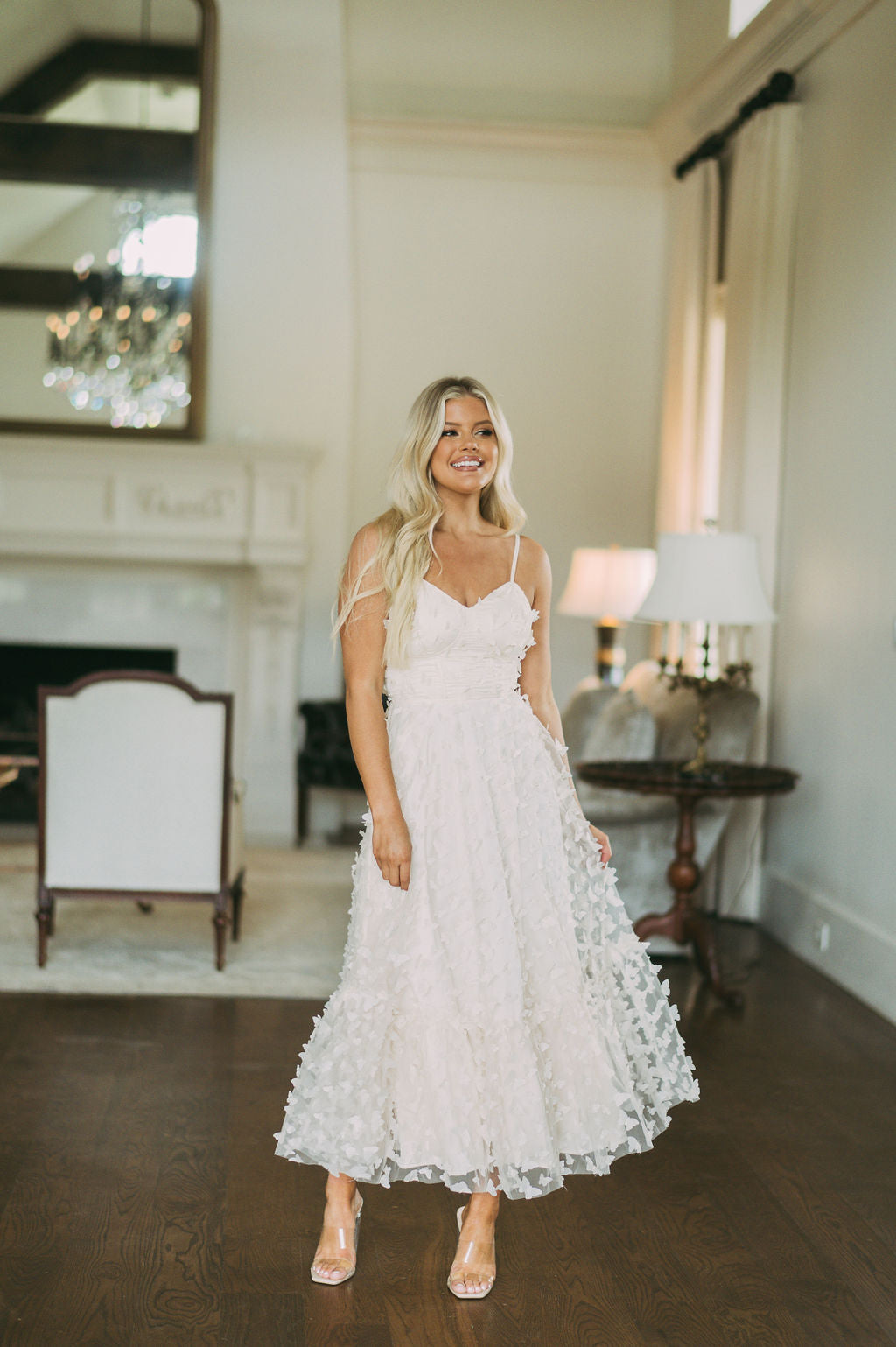 Butterfly Mesh Maxi Dress-Cream