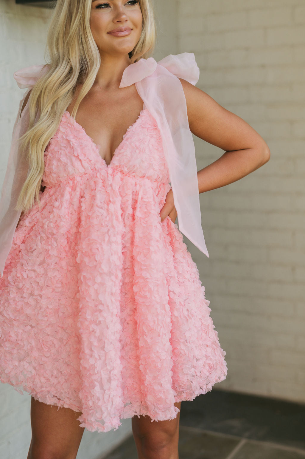 Shoulder Tie Statement Dress-Pink