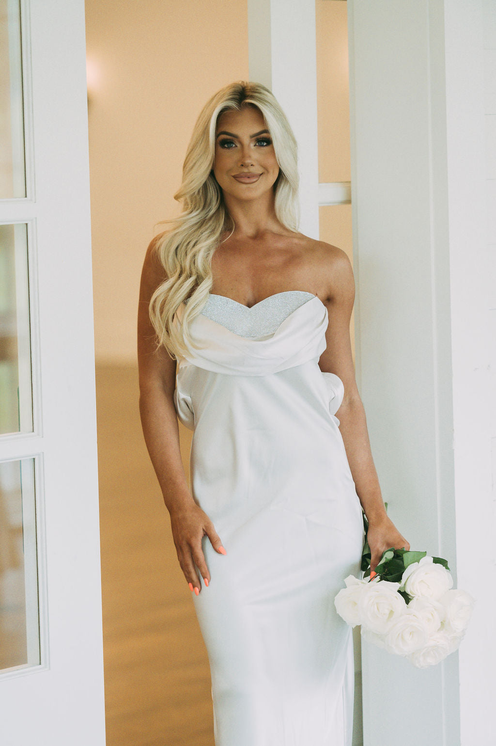 Rhinestone Embellished Sweetheart DressIvory