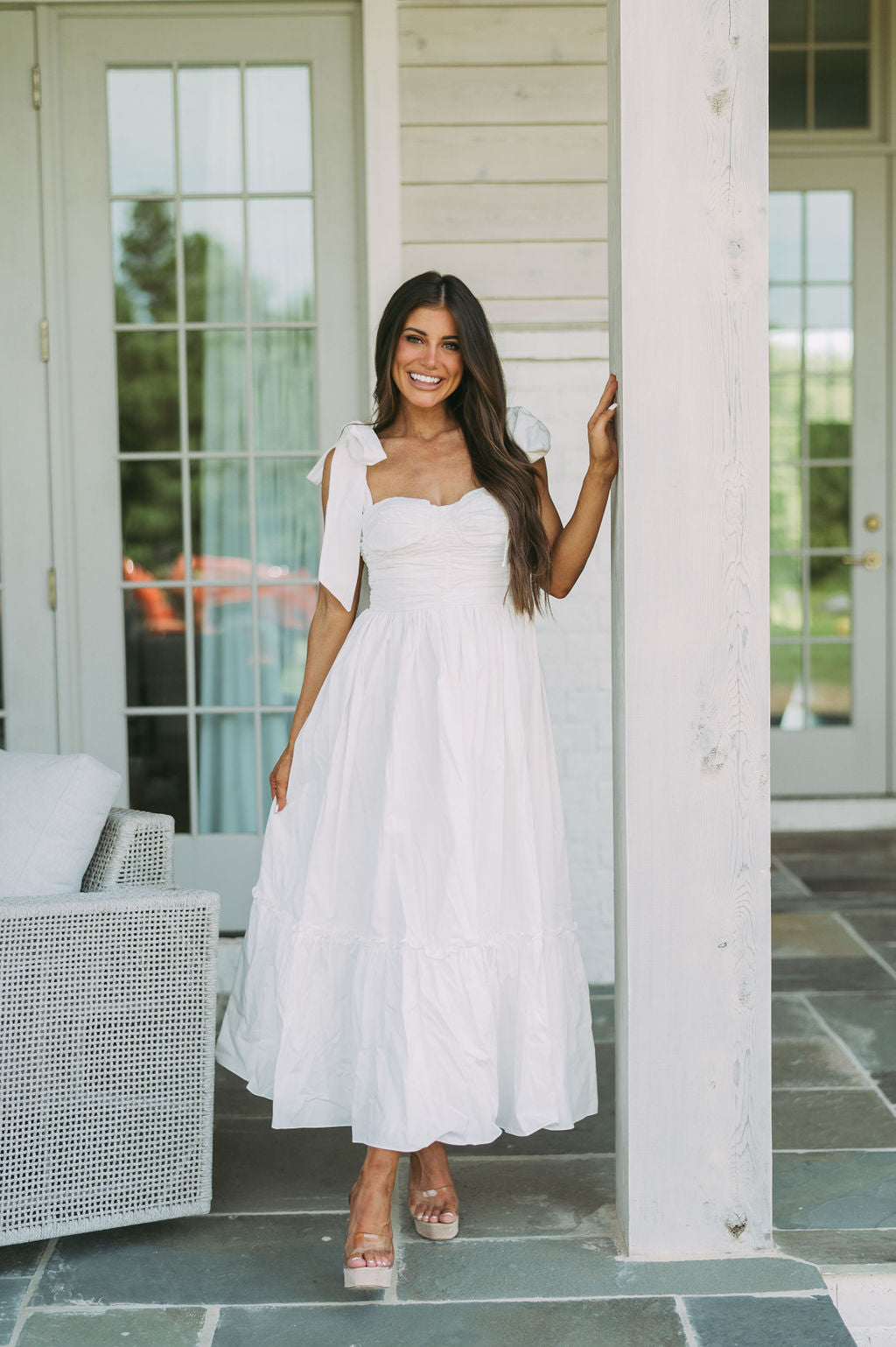 Lorianna Shoulder Tie Dress-White