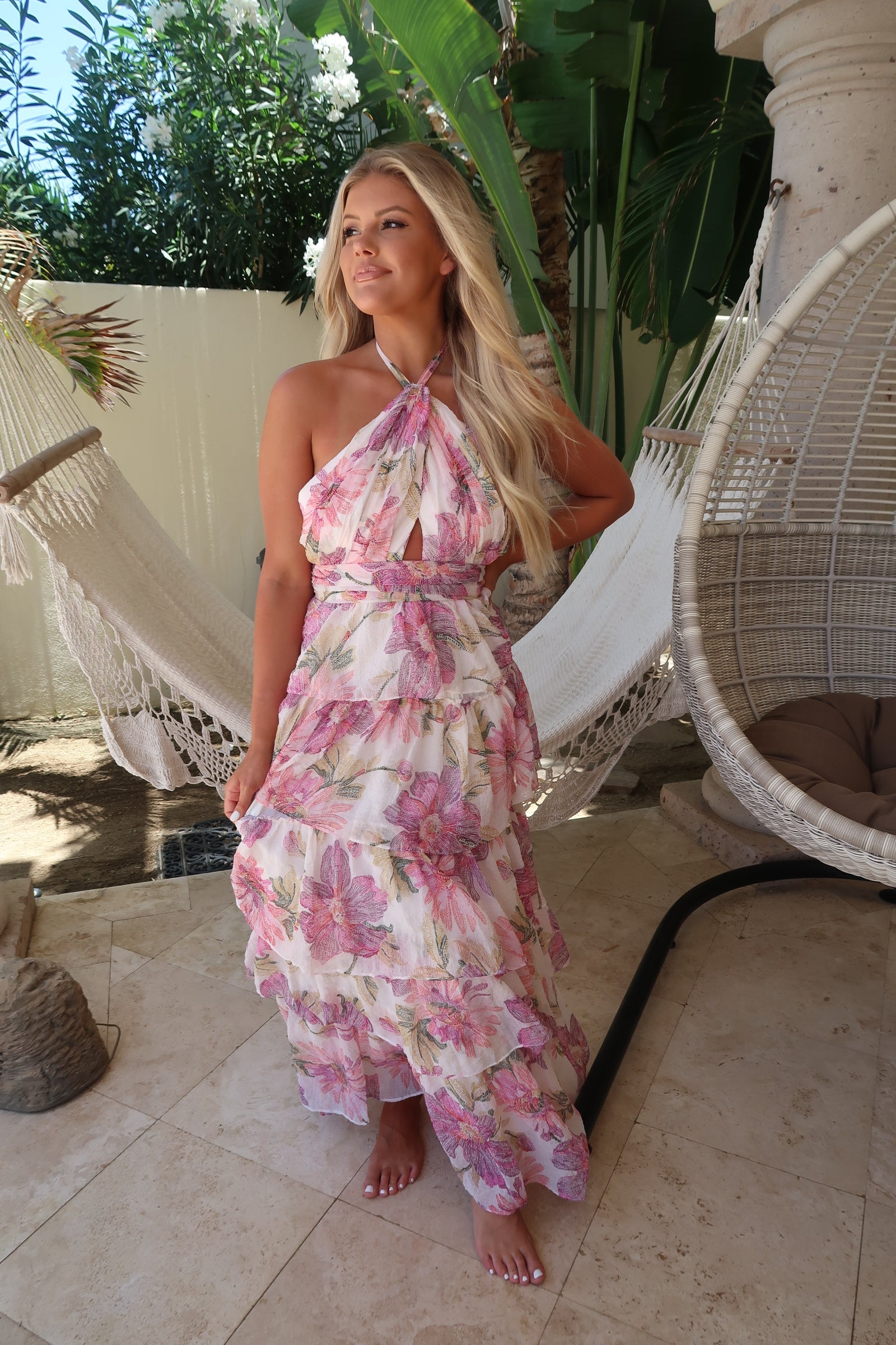 Maya Halter Maxi DressWhite Multi