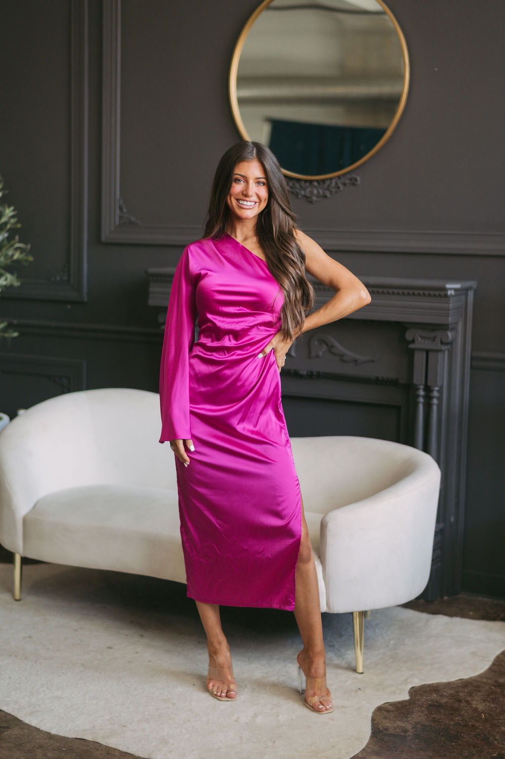 Melanie Satin Midi Dress Berry