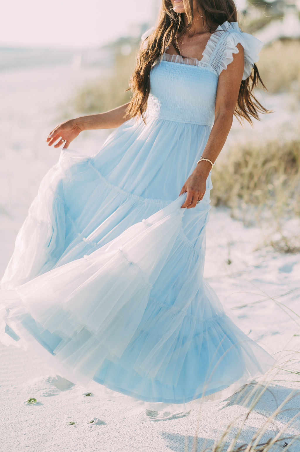 Meleah Tulle Maxi Dress-Light Blue