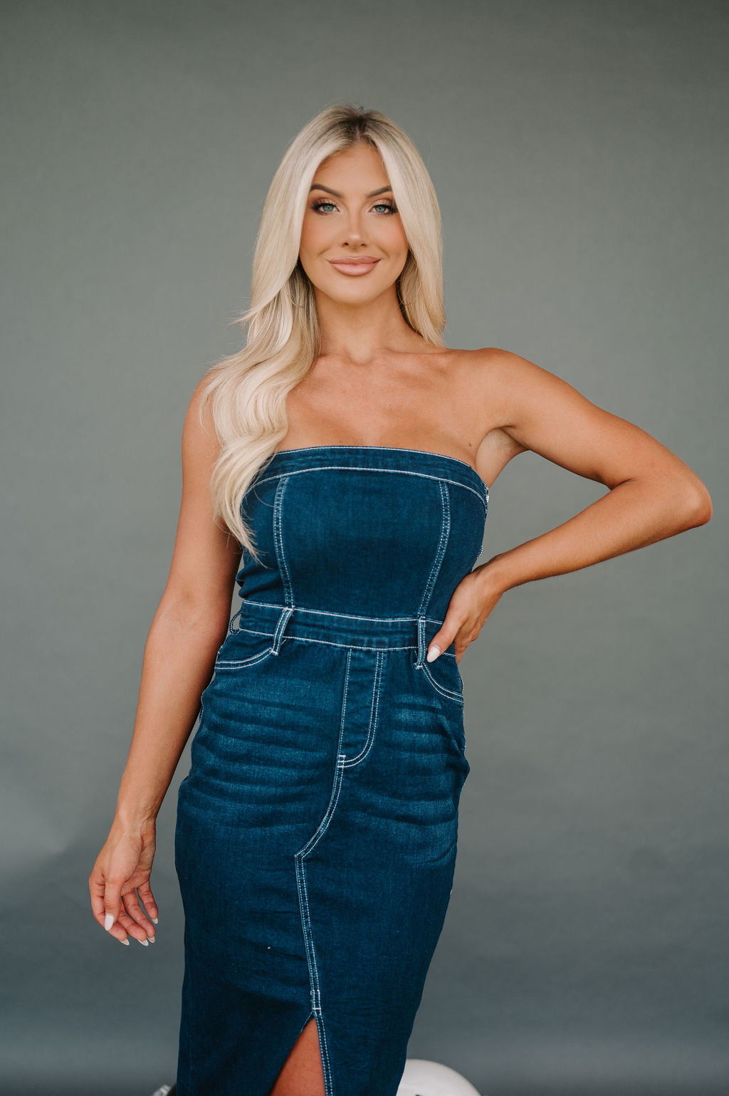Denim Tube Midi Dress