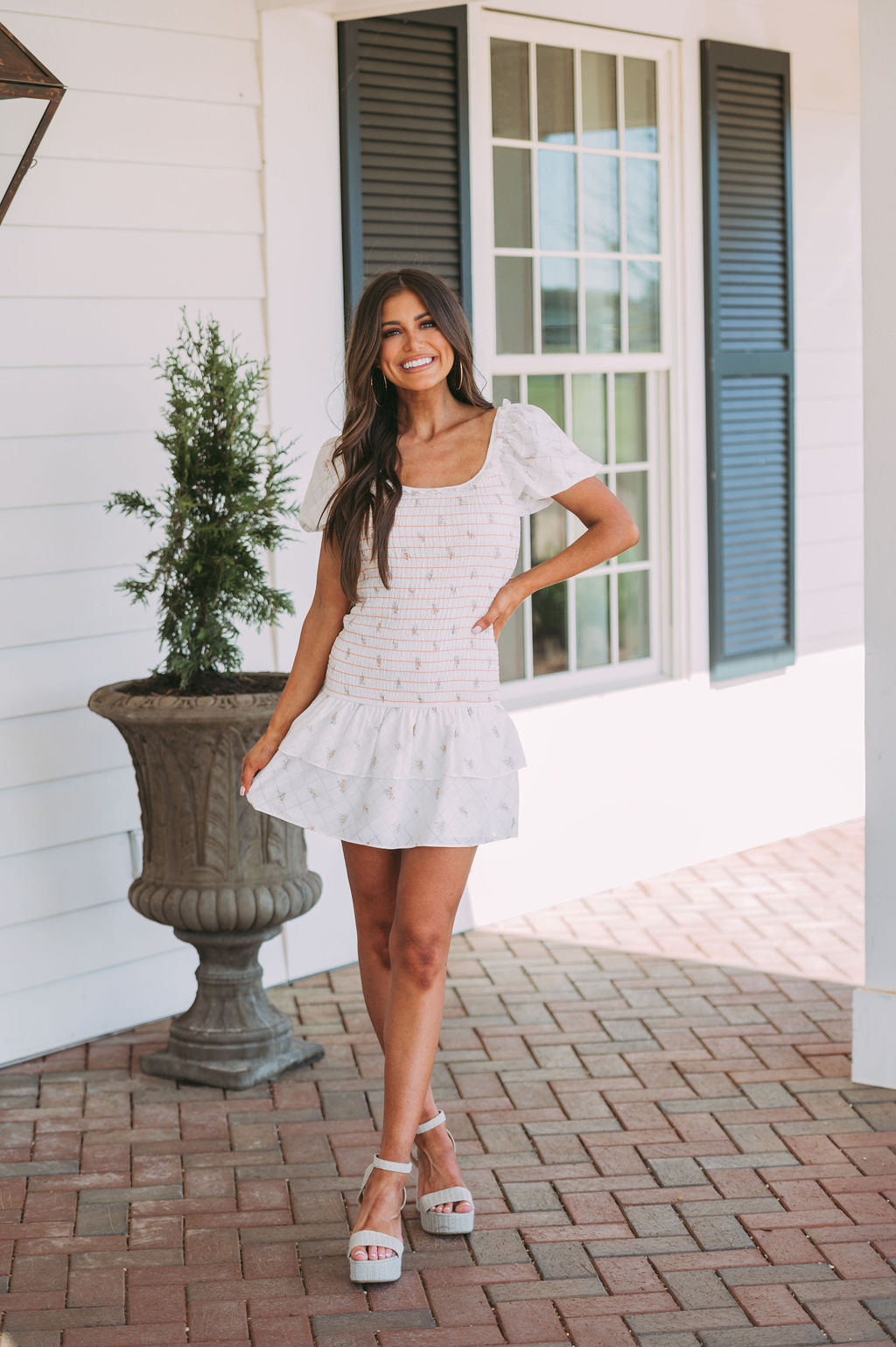 Smocked Flutter Dress-Orange Floral