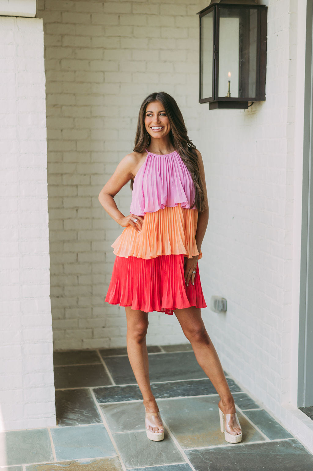 Layered Pleated Halter Dress