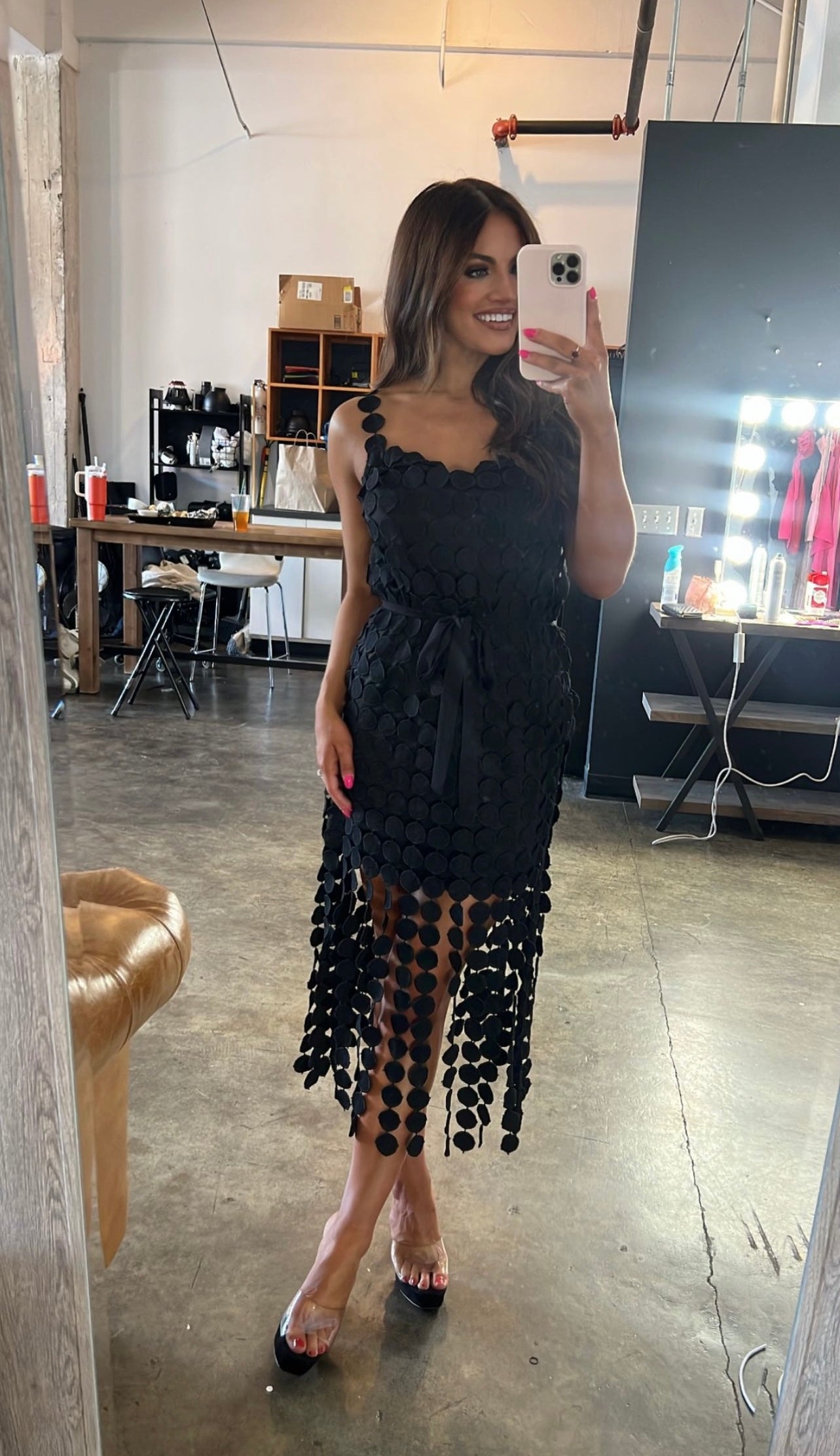 Circle Embroidered Midi Dress Black
