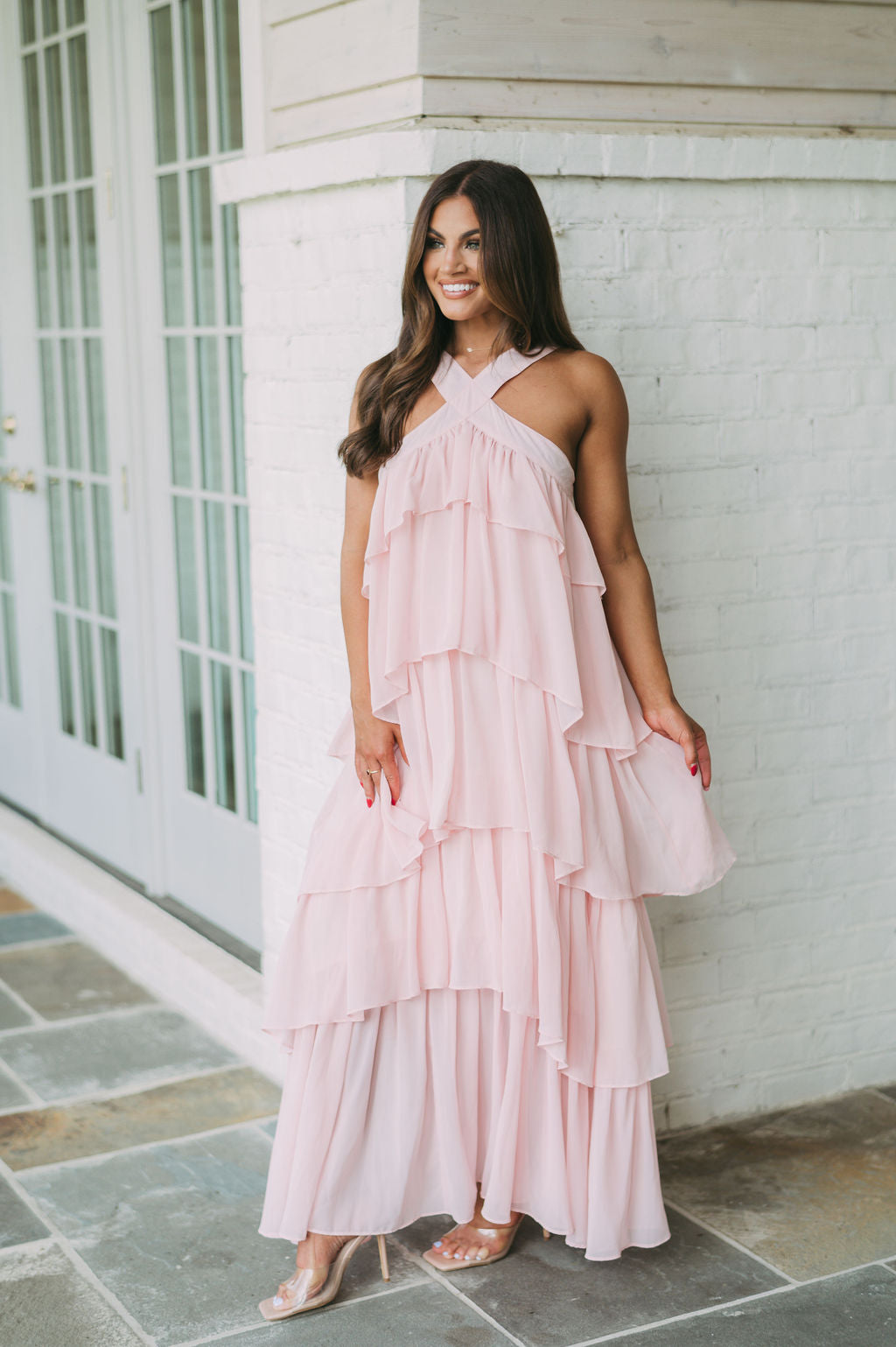Henley Halter Maxi Dress-Blush