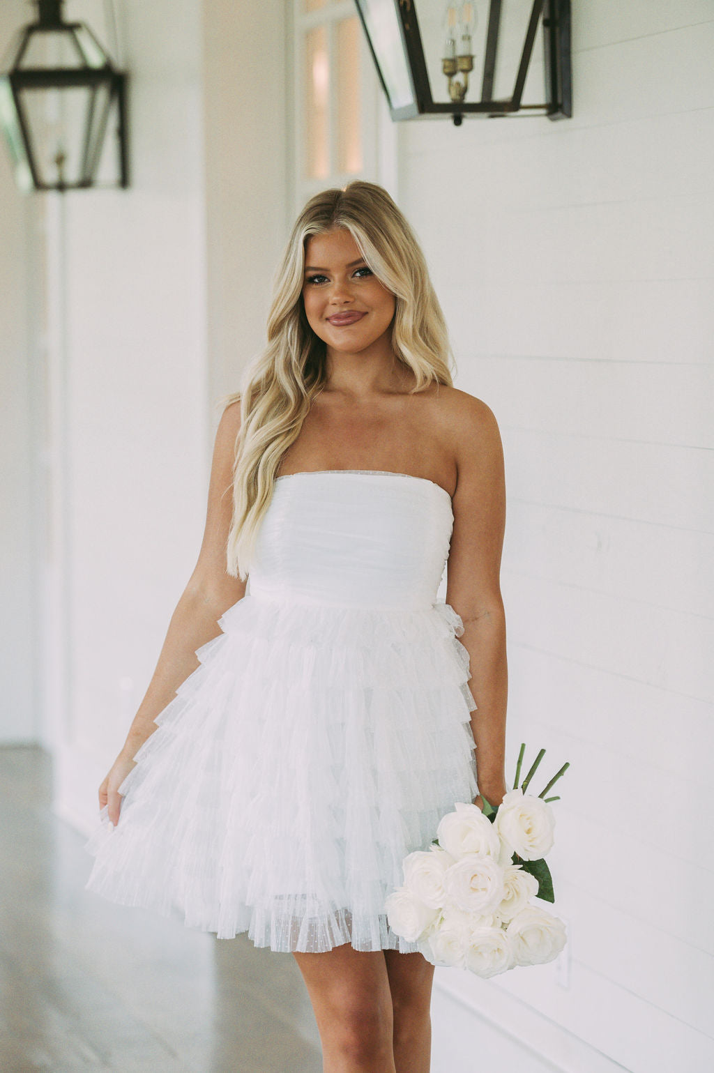 Strapless Dotted Mesh Dress