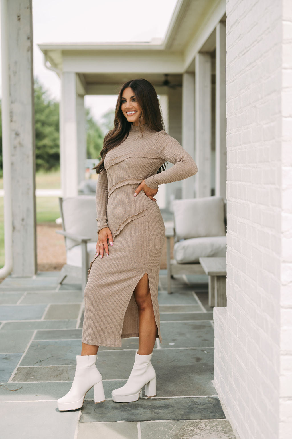 Side Slit Sweater Dress Mocha