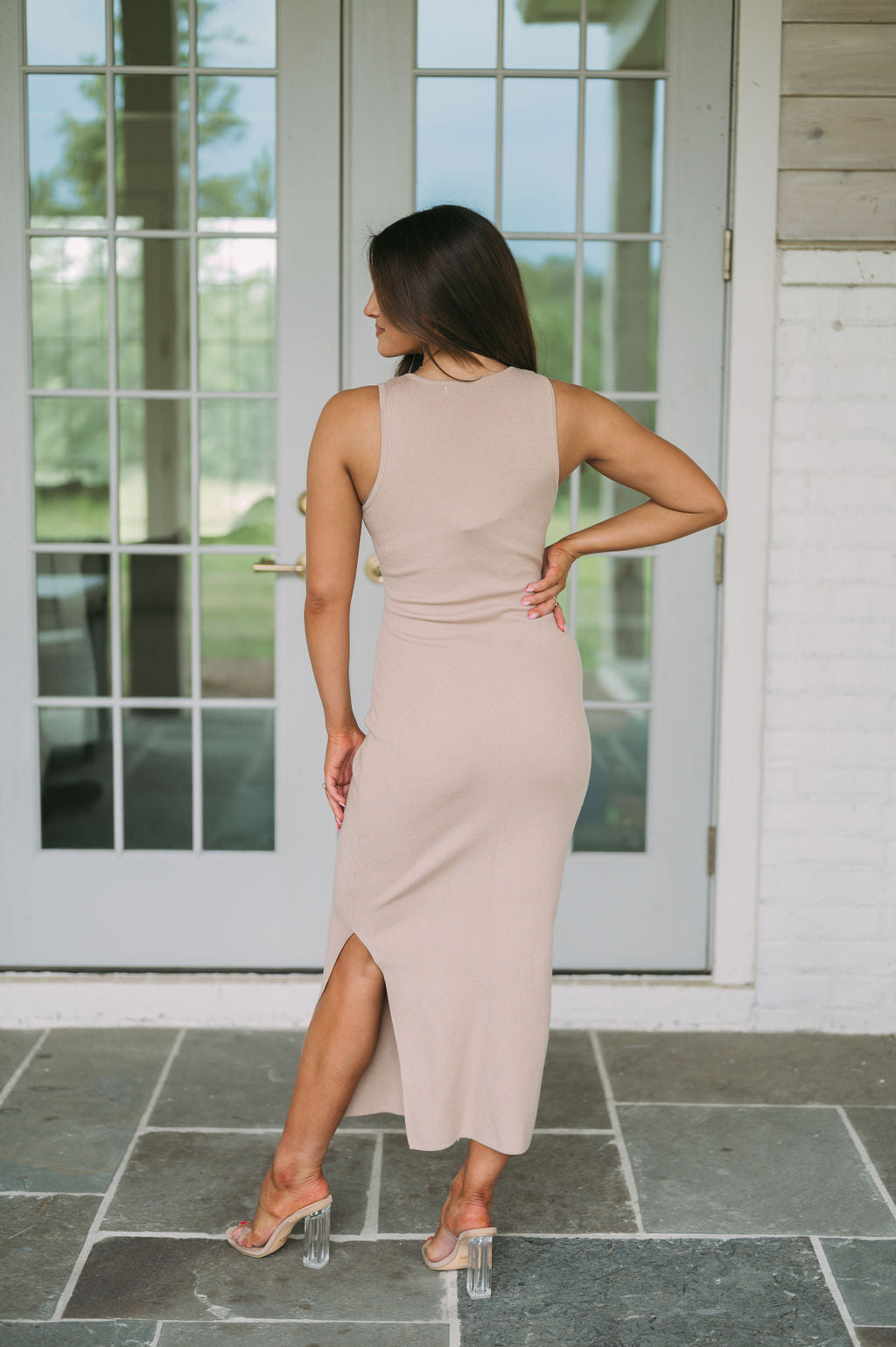 Side Slit Midi Dress Beige