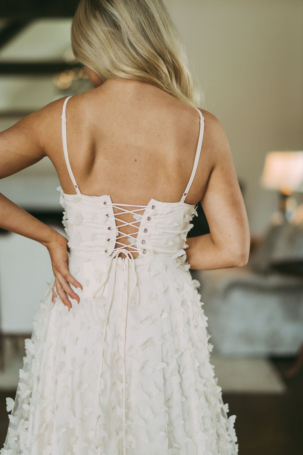 Butterfly Mesh Maxi Dress-Cream