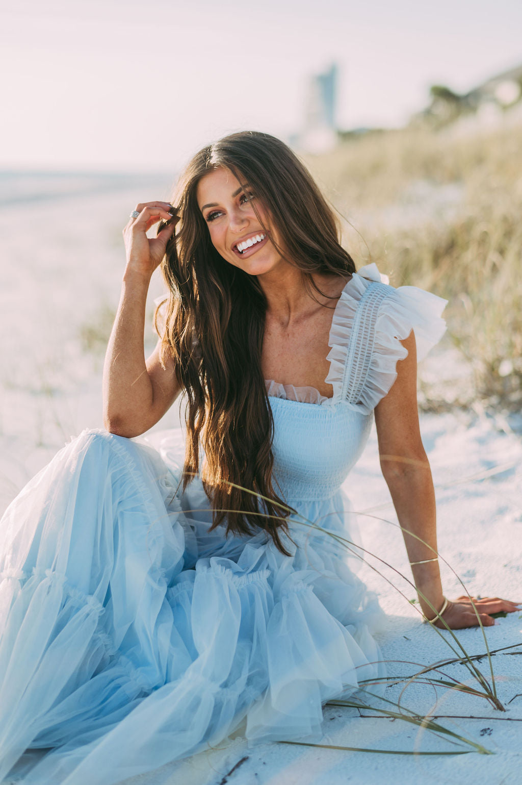 Meleah Tulle Maxi Dress-Light Blue