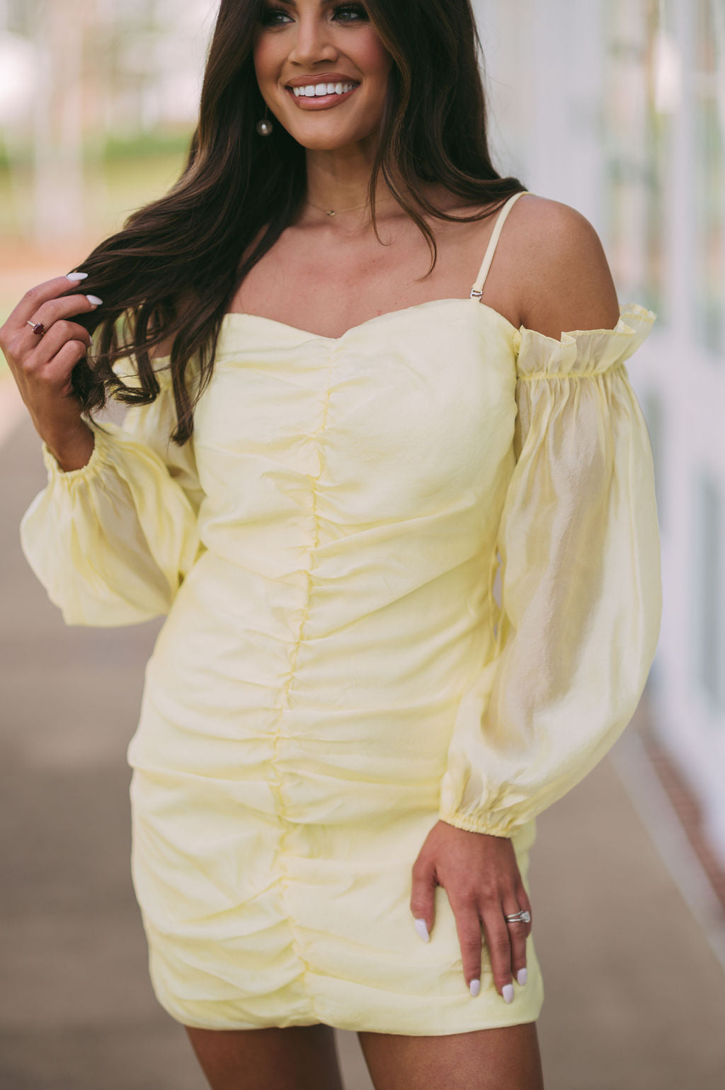 Claire OTS Ruched DressLemon