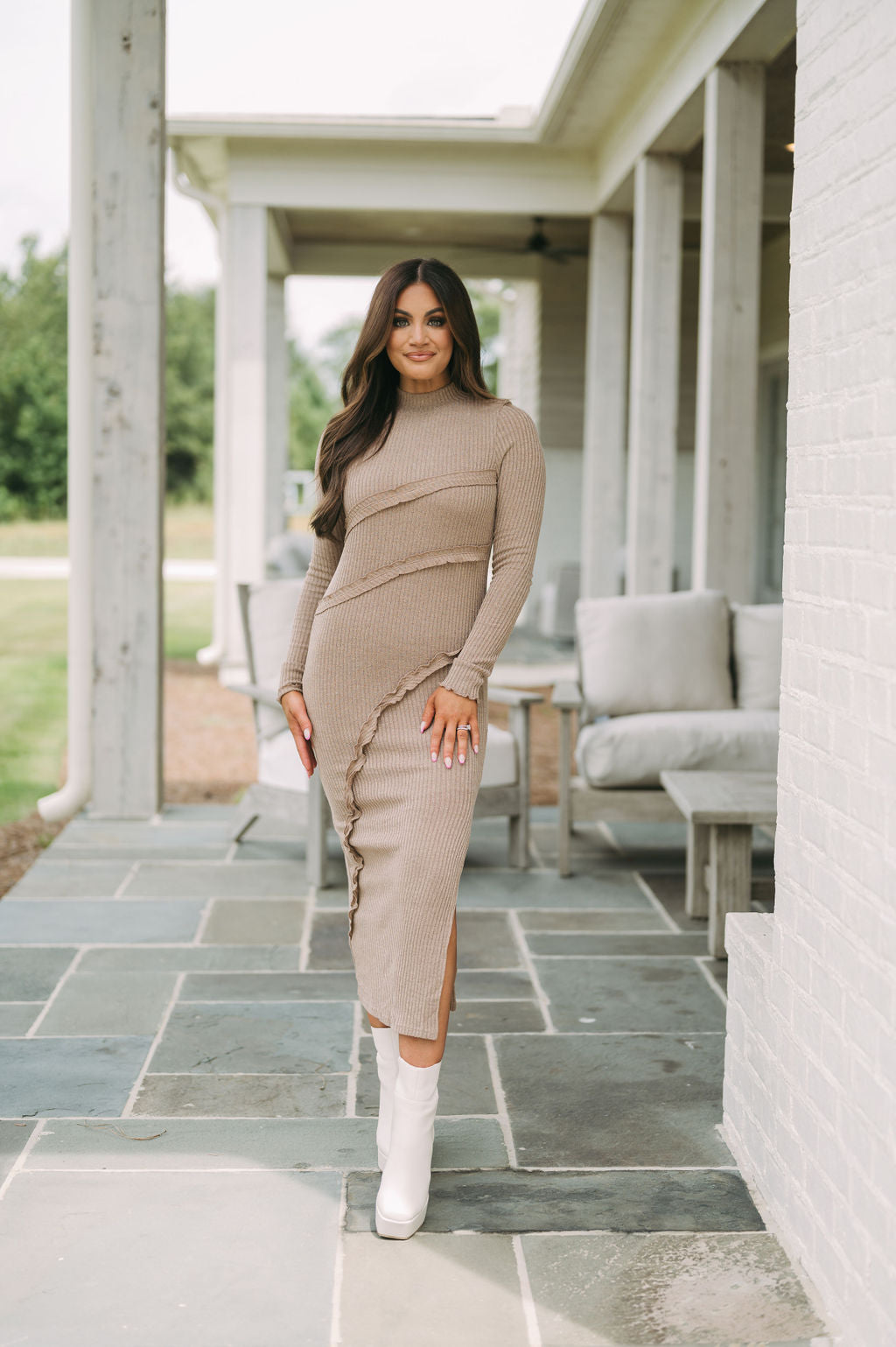 Side Slit Sweater Dress Mocha