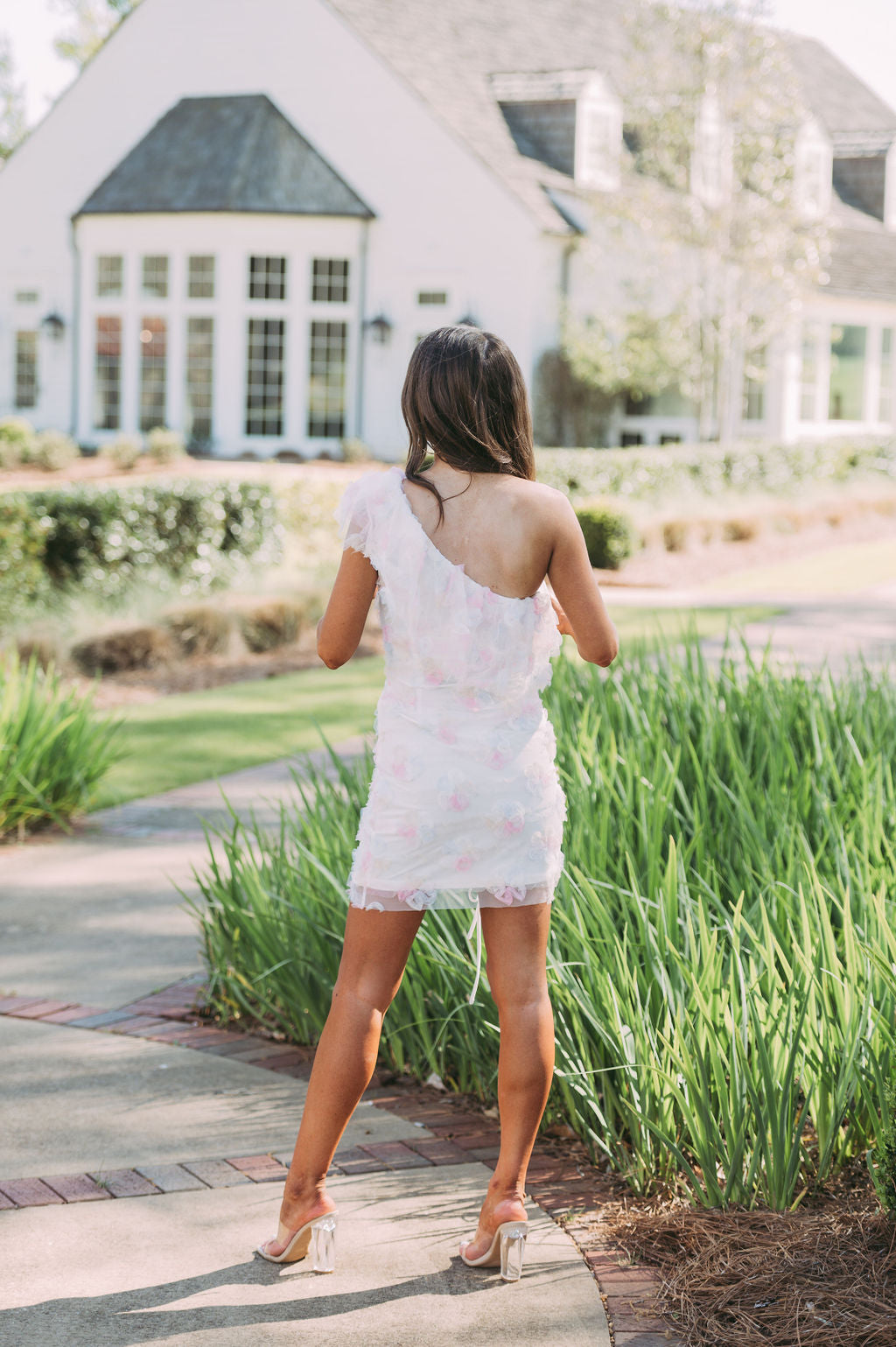 Ruched Mesh Floral Dress