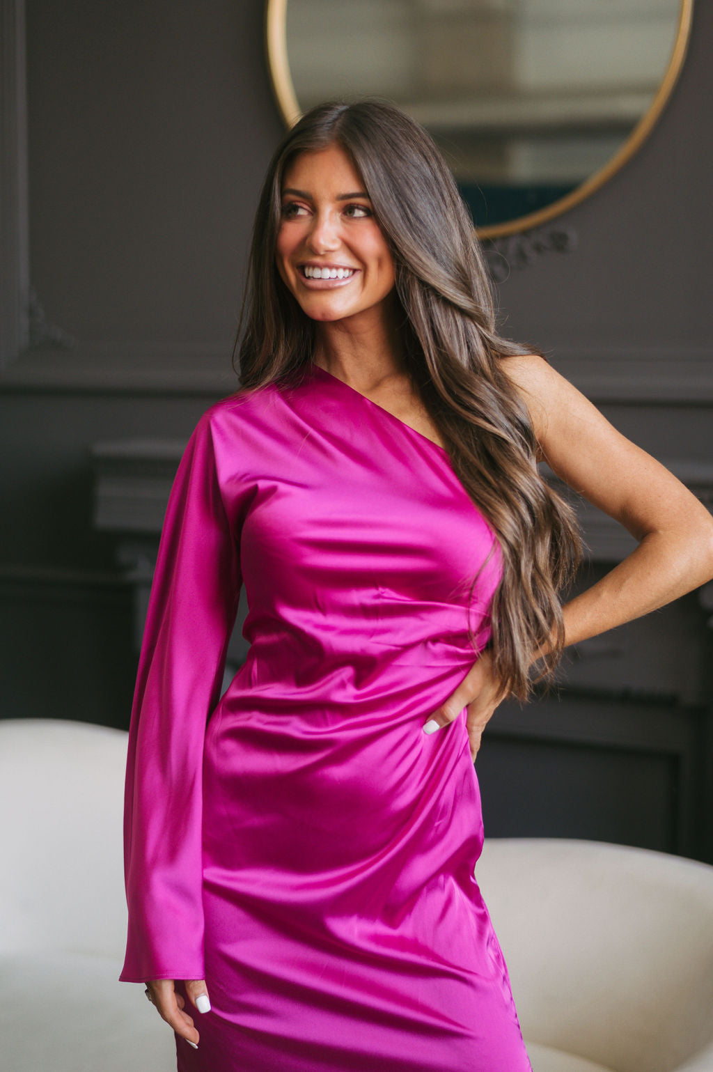 Melanie Satin Midi Dress Berry