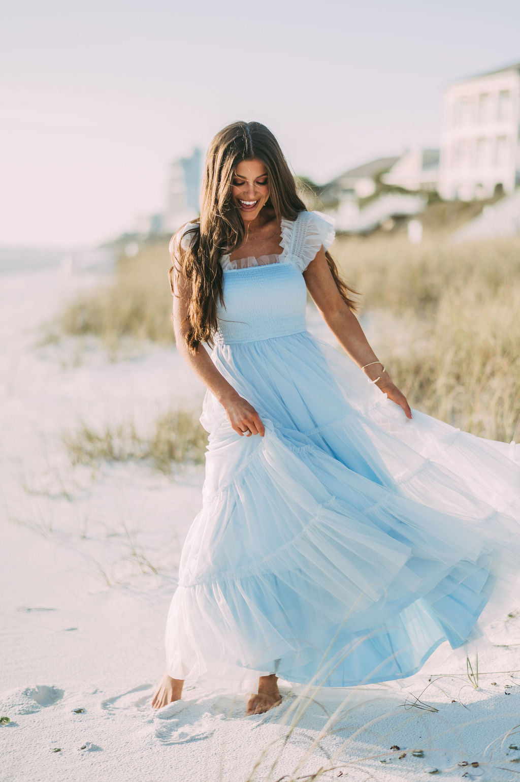 Meleah Tulle Maxi Dress-Light Blue