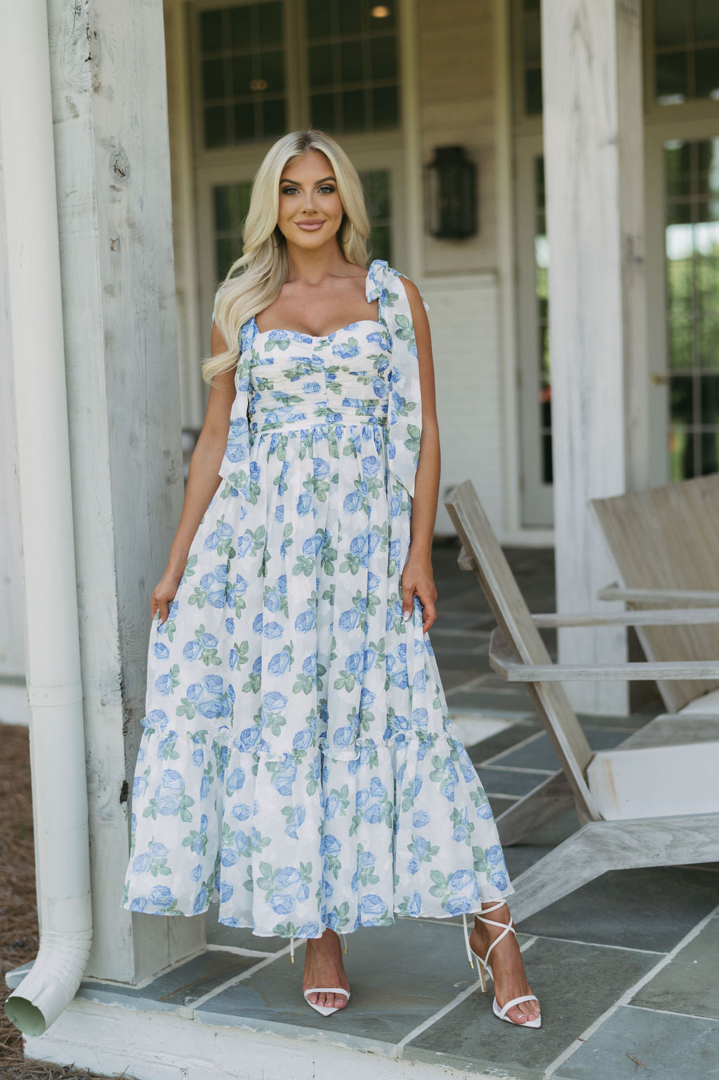 Floral Shoulder Tie Maxi Dress