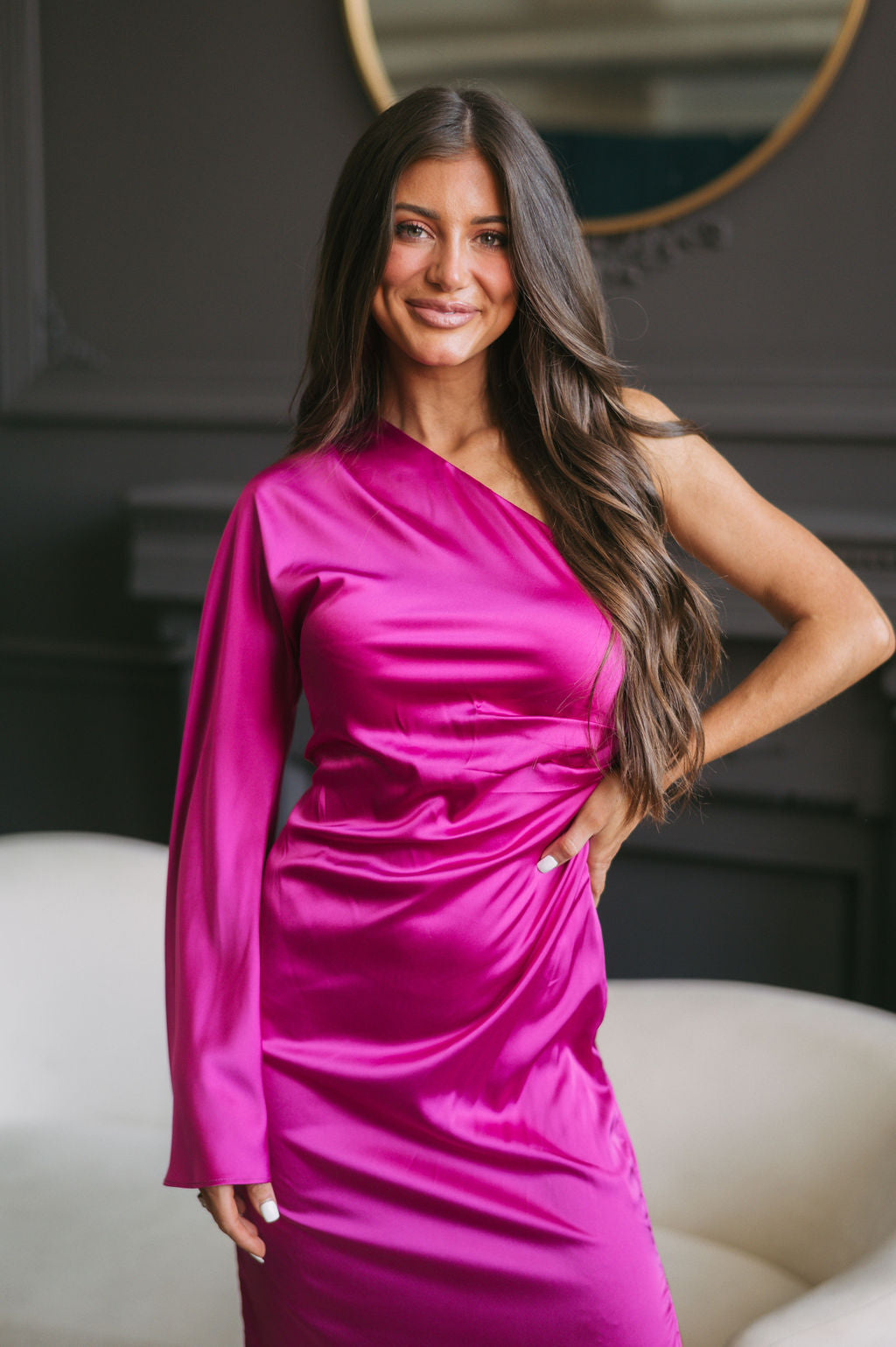 Melanie Satin Midi Dress Berry