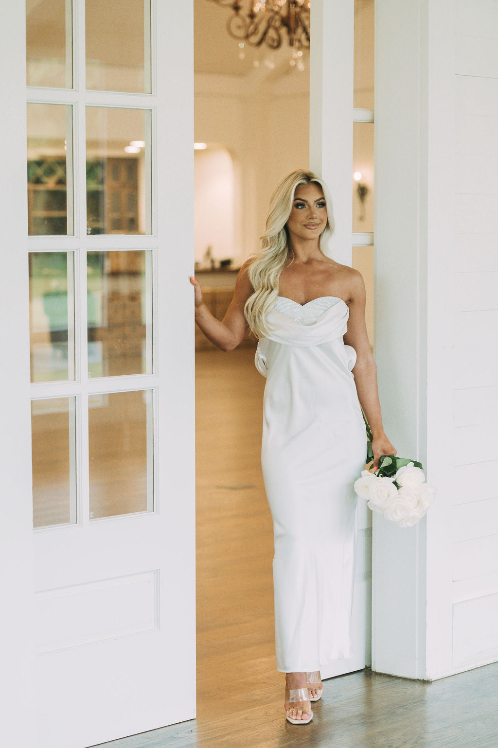 Rhinestone Embellished Sweetheart DressIvory