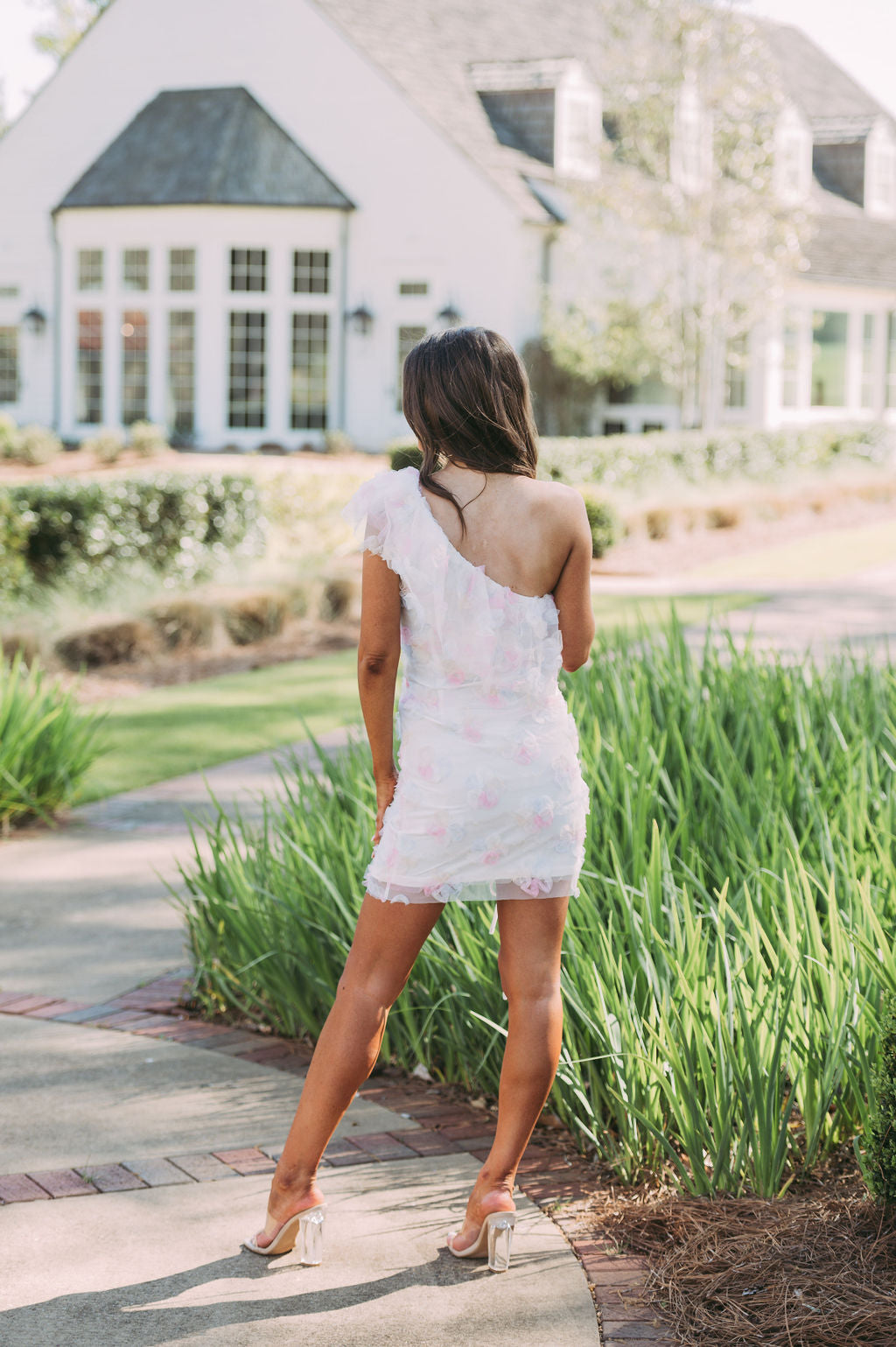 Ruched Mesh Floral Dress