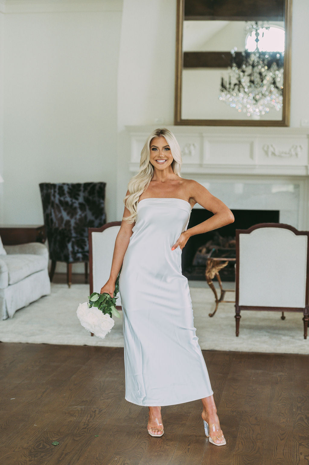 Satin Foldover Strapless Gown-Ivory