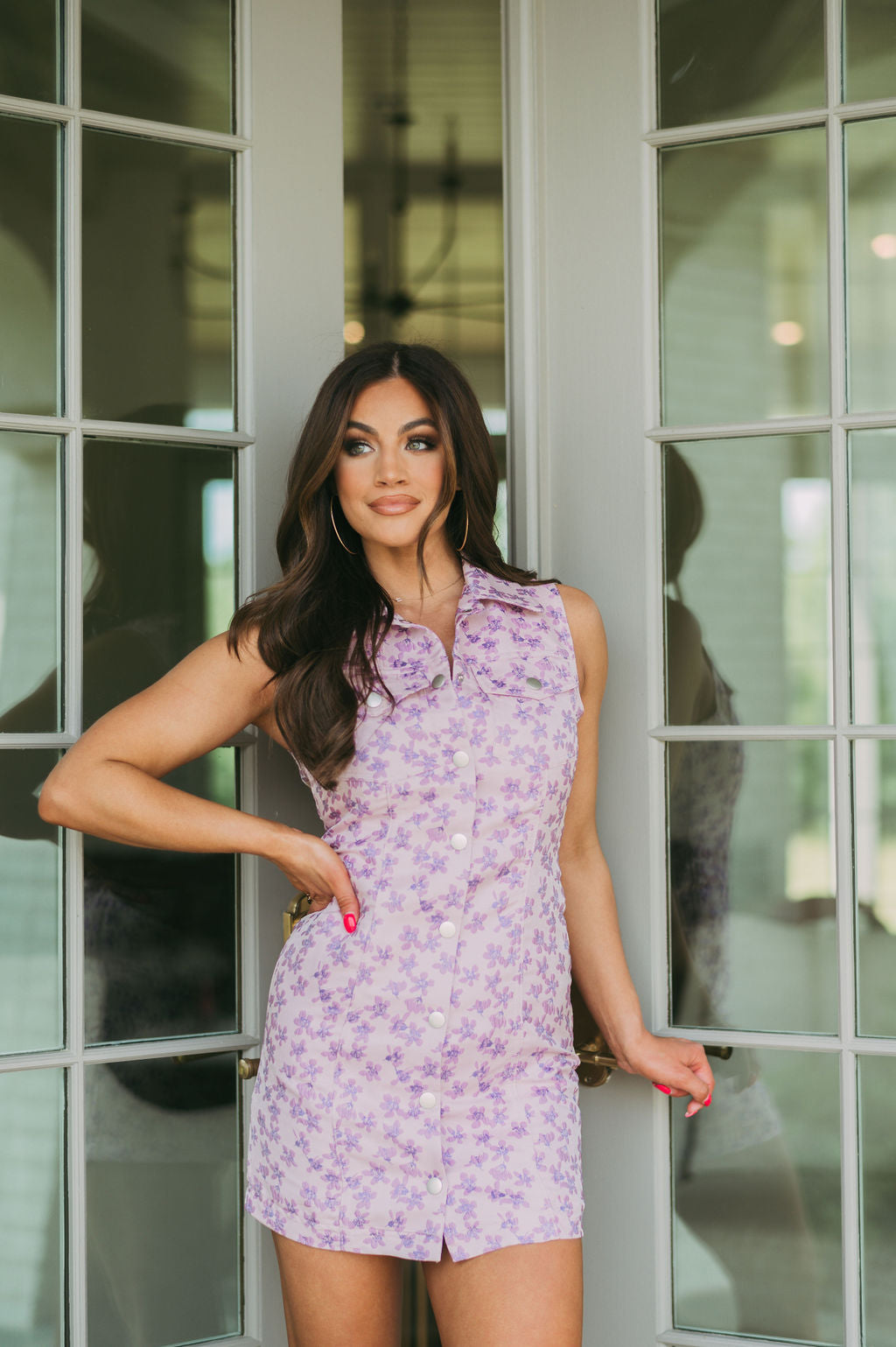 Sleeveless Floral Printed Button Down Dress//PETITE